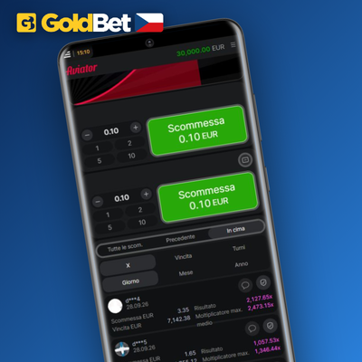 Tlačítko auto-cashout s násobičem 2x pro automatický výběr výhry v Goldbet Casino Aviator
