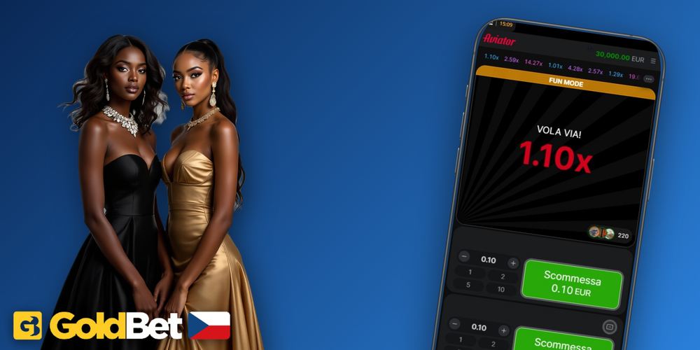 Herní rozhraní Aviator online v Goldbet Casino se dvěma sázkovými poli a historií kol