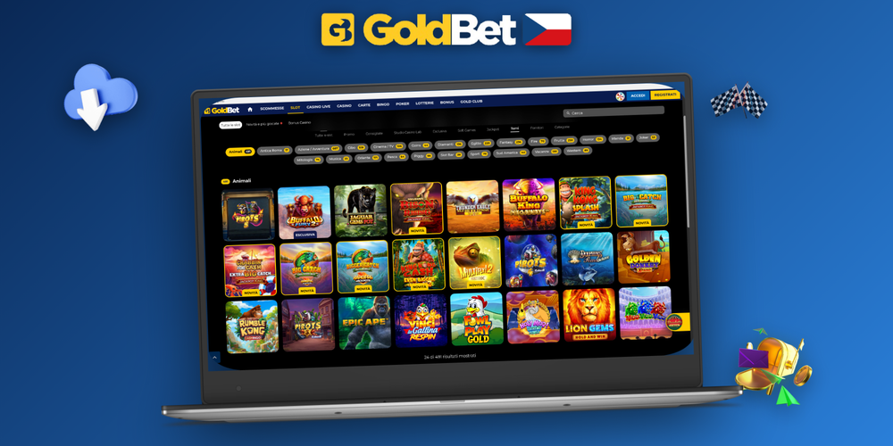 Goldbet Casino na počítači běží v režimu celé obrazovky na notebooku u šálku kávy
