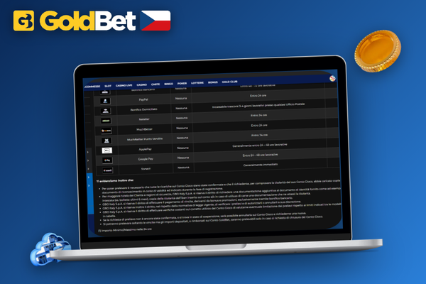 Rozhraní pokladny Goldbet Casino s polem pro výběr částky v CZK na notebooku